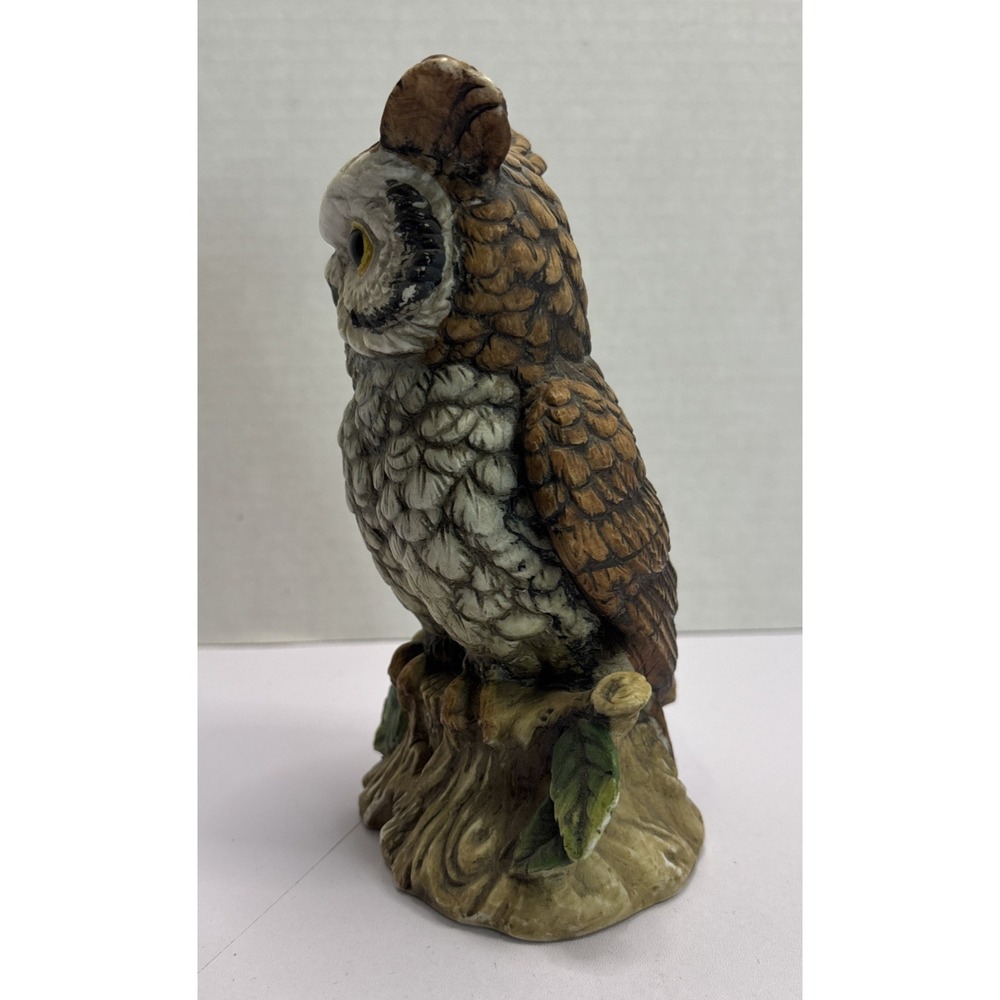 Vtg Ardco Brown And White Owl on Tree Stump Figurine C-3213 Made in Taiwan - Picture 2 of 9
